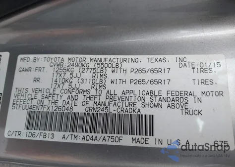 2015 Toyota Tacoma Base V6 из США, поврежденный, VIN 5TFUU4EN7FX126048